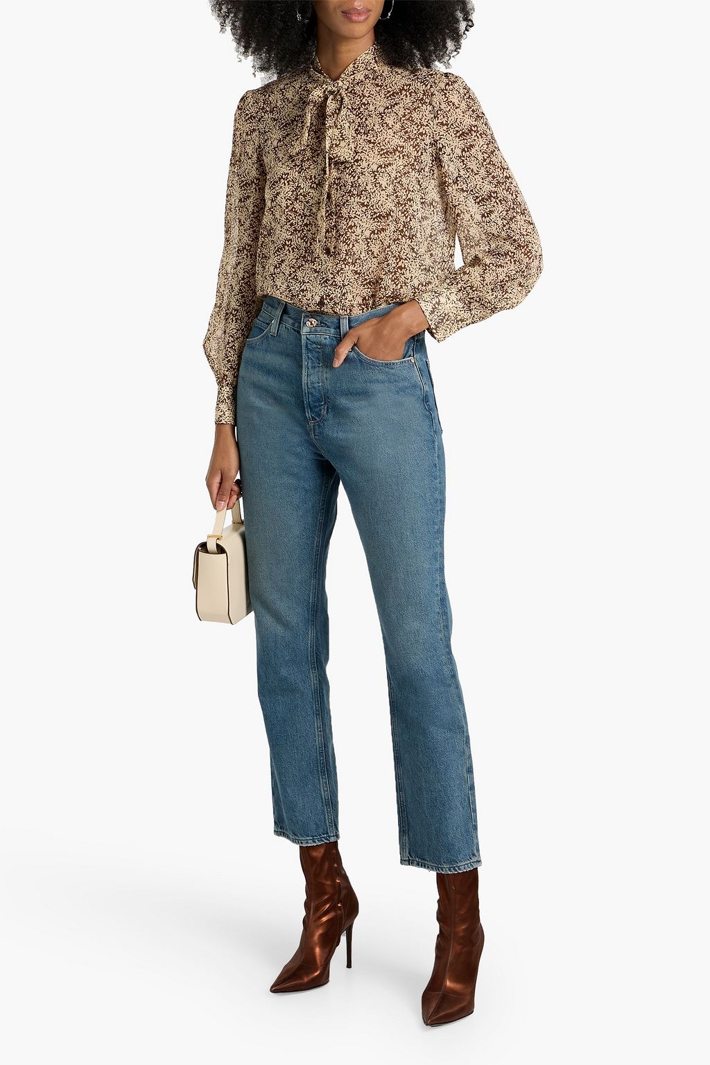 NILI LOTAN Carina pussy-bow printed silk-chiffon blouse