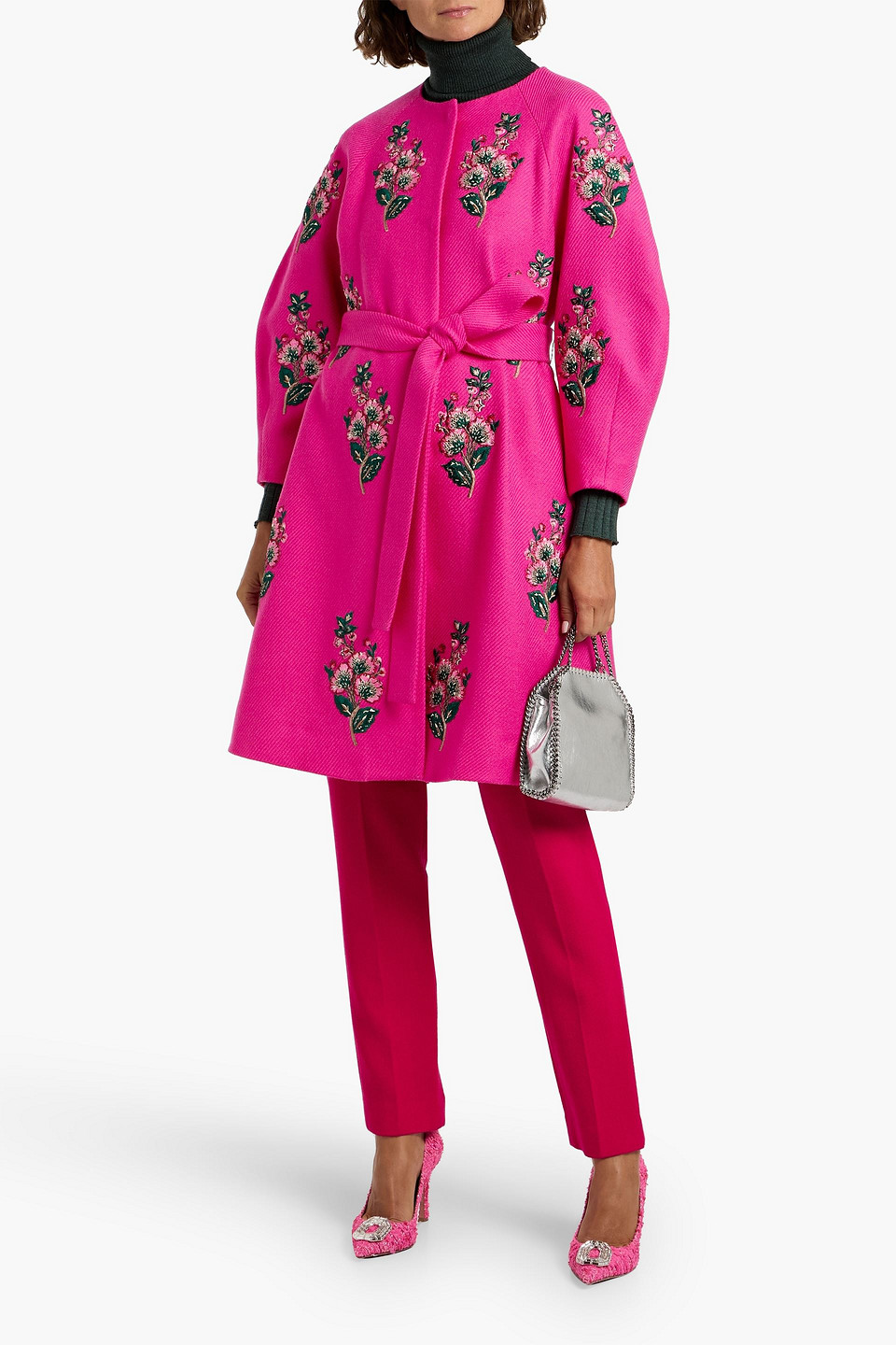 Carolina Herrera Embroidered Wool-gabardine Coat In Pink