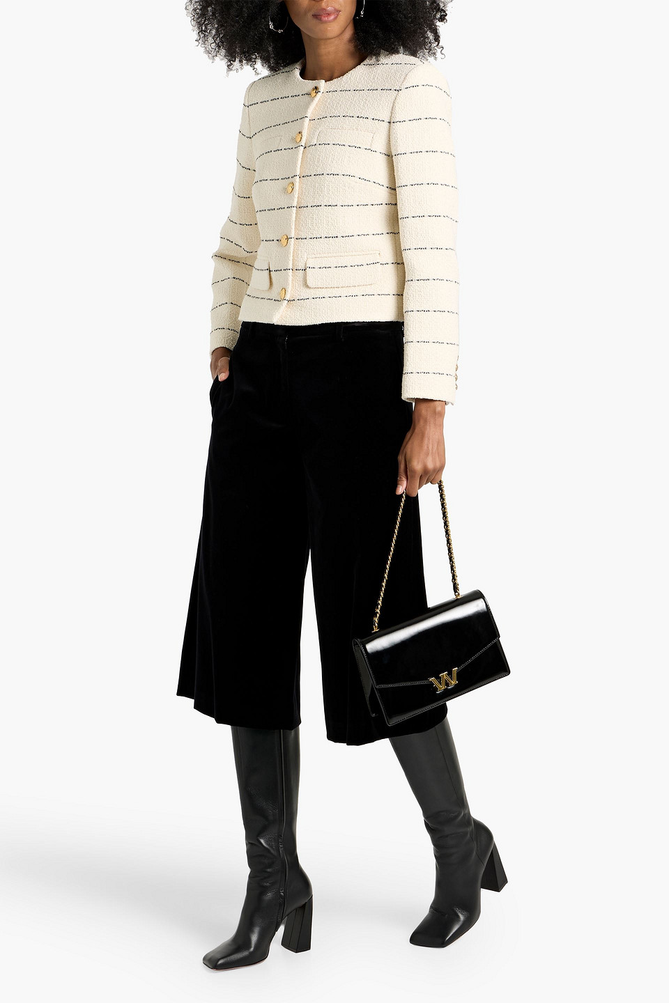 Nili Lotan Paige Striped Cotton-blend Tweed Jacket In Neutral