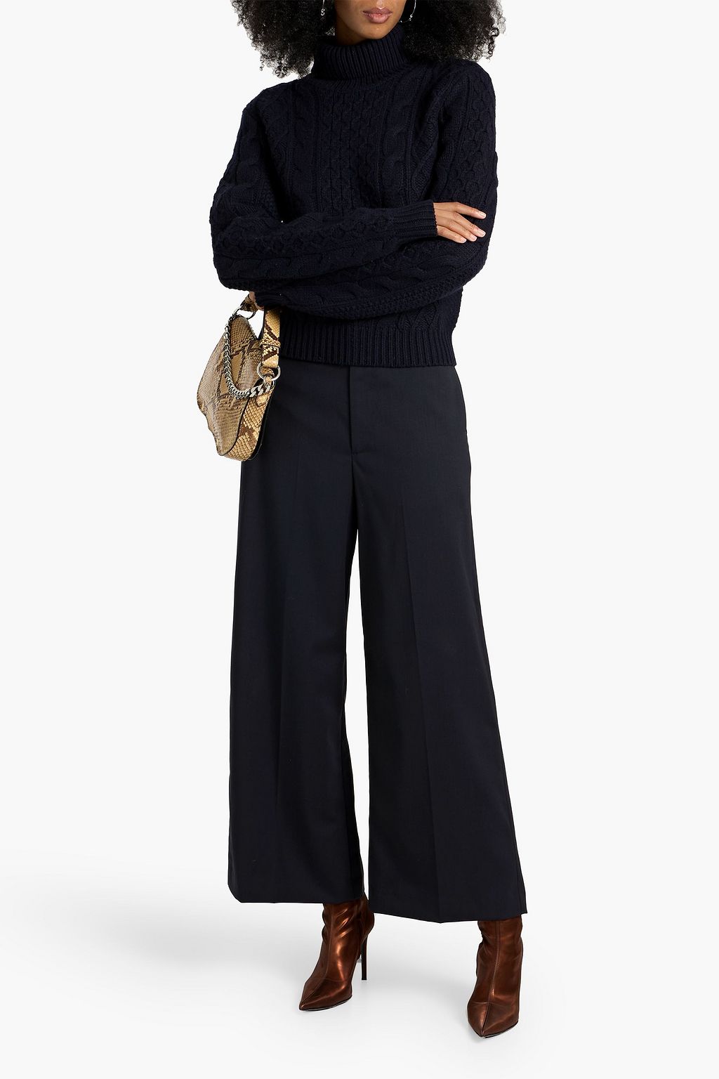NILI LOTAN Emerald wool-blend twill wide-leg pants
