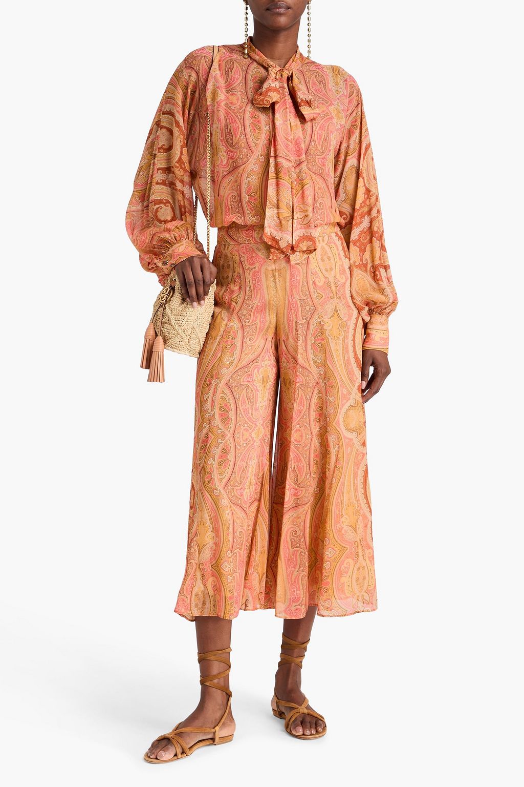 ZIMMERMANN Bluse aus Georgette mit Paisley-Print und Schluppe