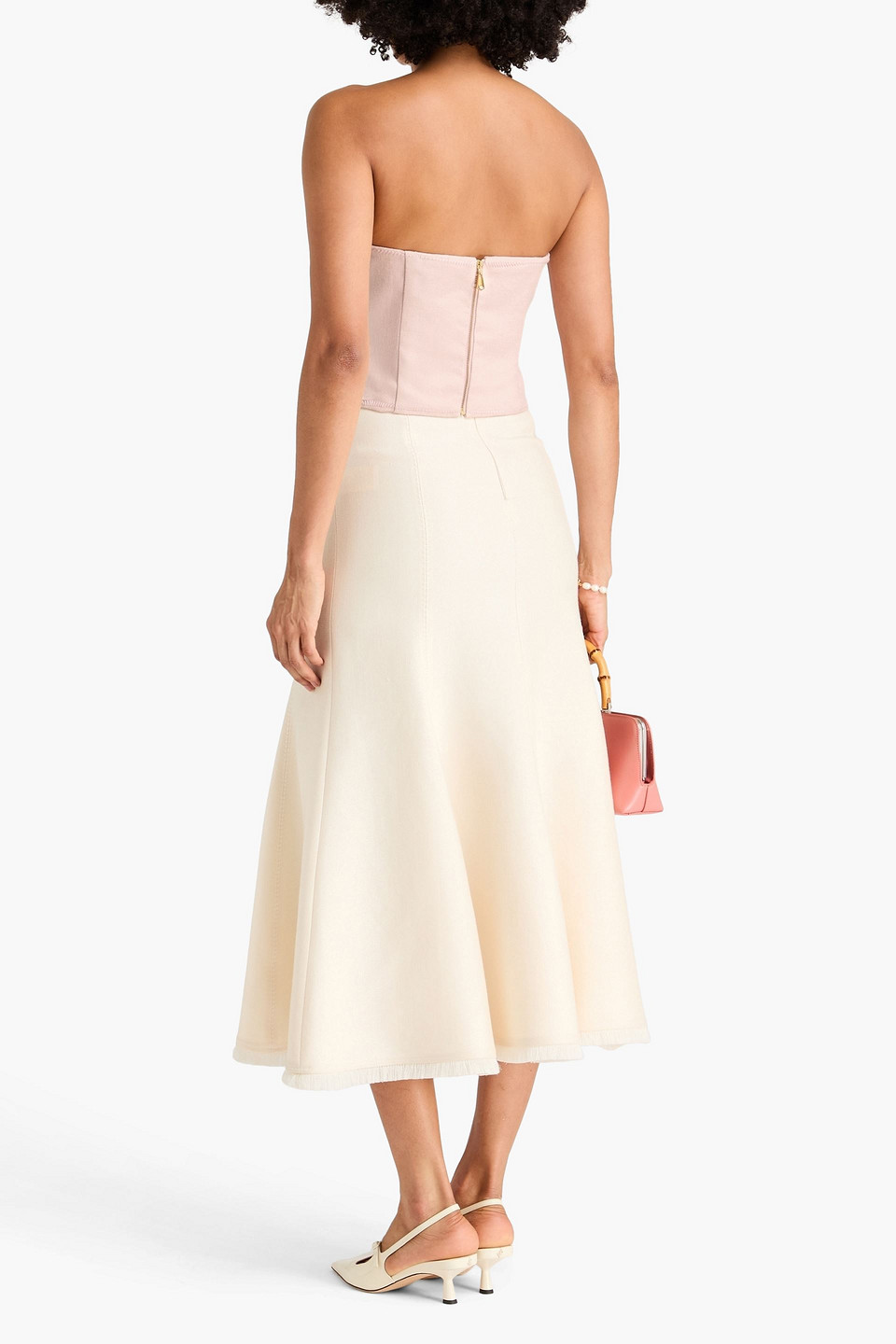 Zimmermann Cropped Strapless Linen Bustier Top In Pink