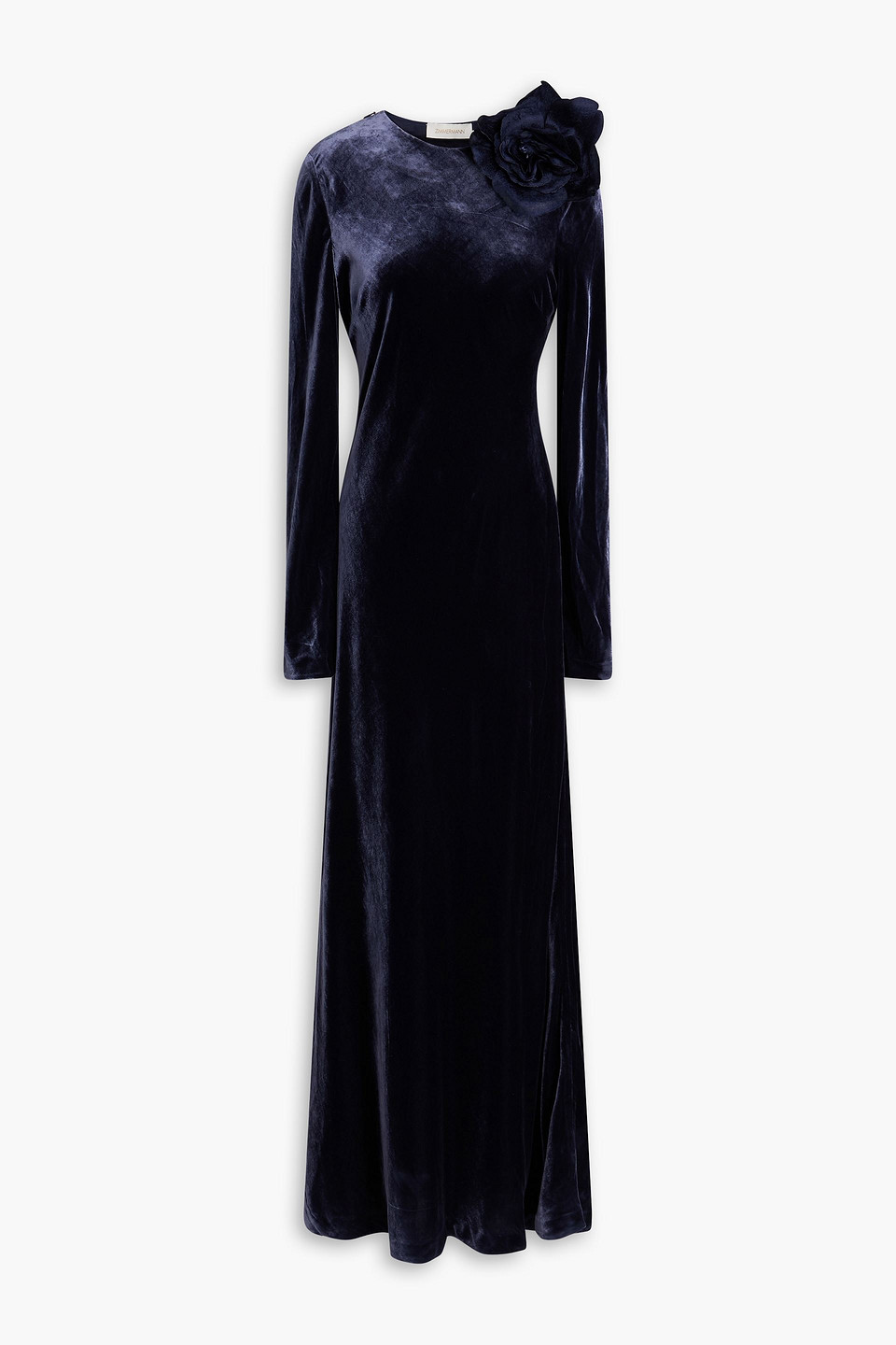 Zimmermann Floral-appliquéd Velvet Maxi Dress In Blue