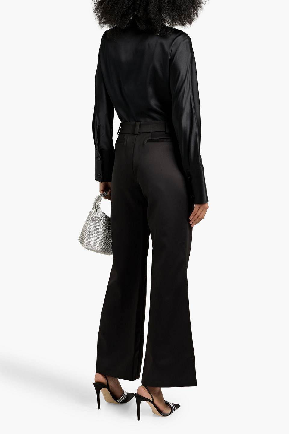 Herve Leger The Margot Satin Flared Pants In Black