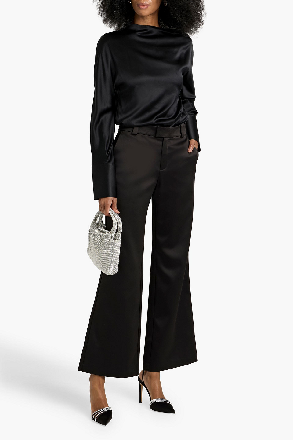 Herve Leger The Margot Satin Flared Pants In Black