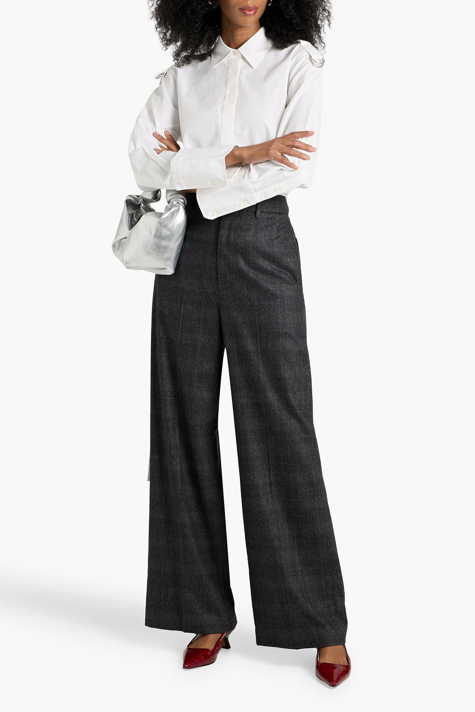 Nili Lotan Johan Checked Wool-blend Wide-leg Pants In Gray