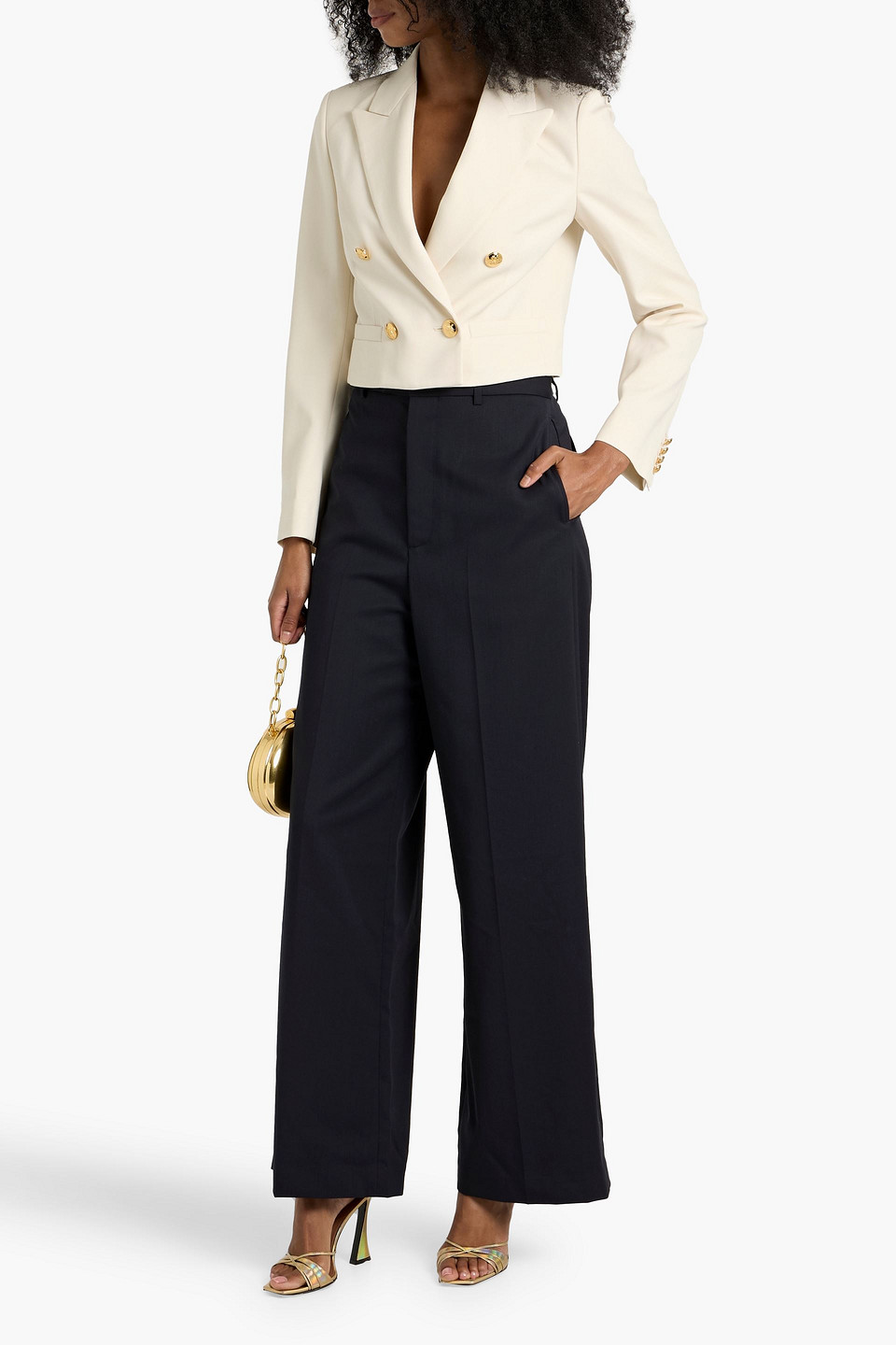 Nili Lotan Beauregard Cropped Double-breasted Wool-twill Blazer In Neutral