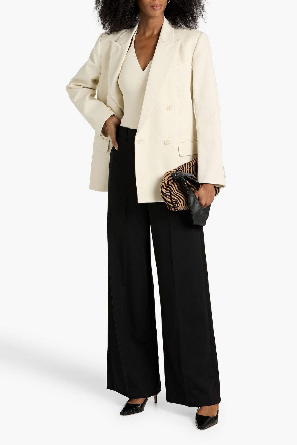 NILI LOTAN Pimpton double-breasted cotton and linen-blend blazer