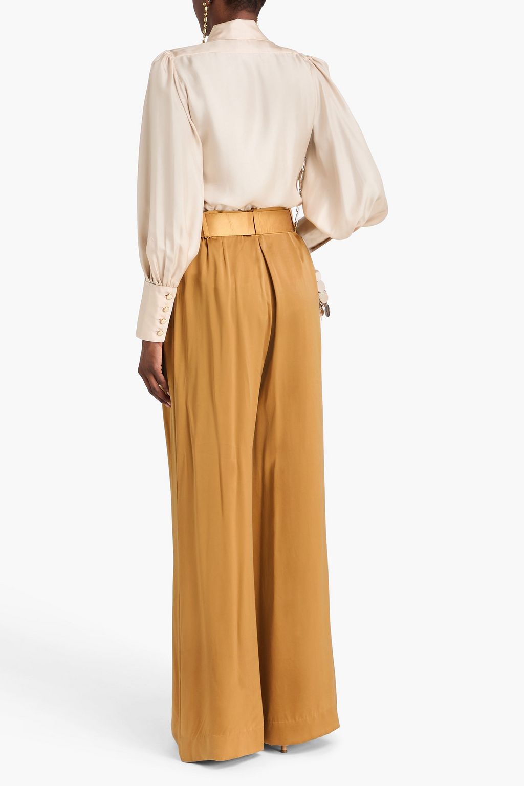 ZIMMERMANN Belted pleated washed-silk wide-leg pants
