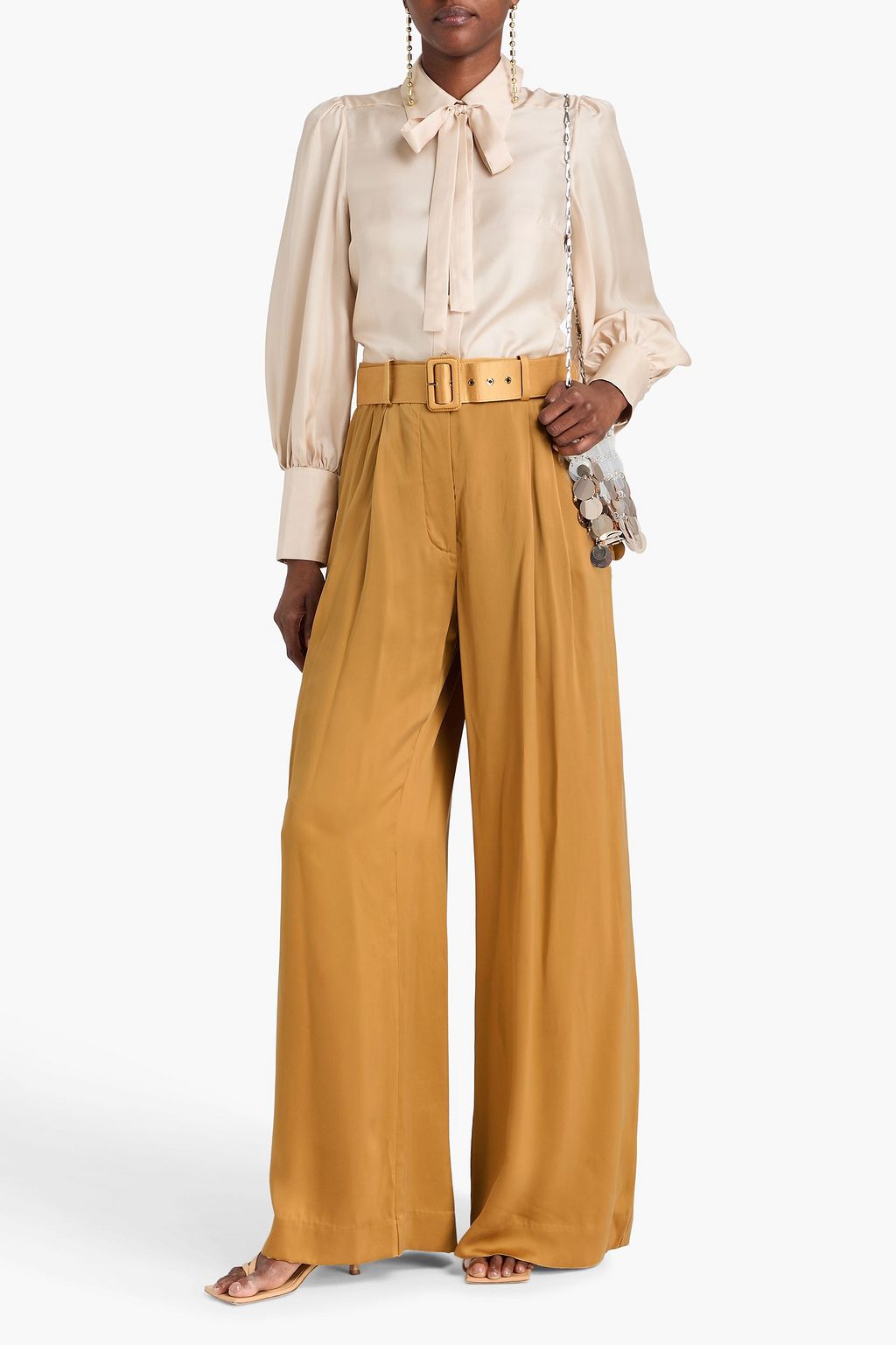 ZIMMERMANN Belted pleated washed-silk wide-leg pants