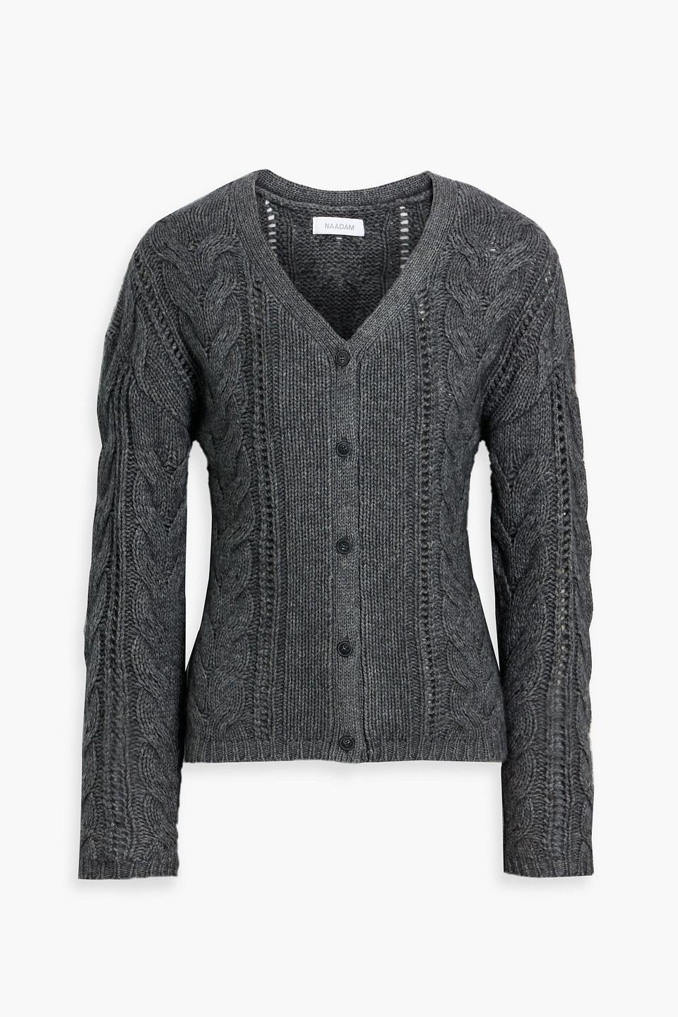 Naadam Cable-knit Wool And Cashmere-blend Cardigan In Gray