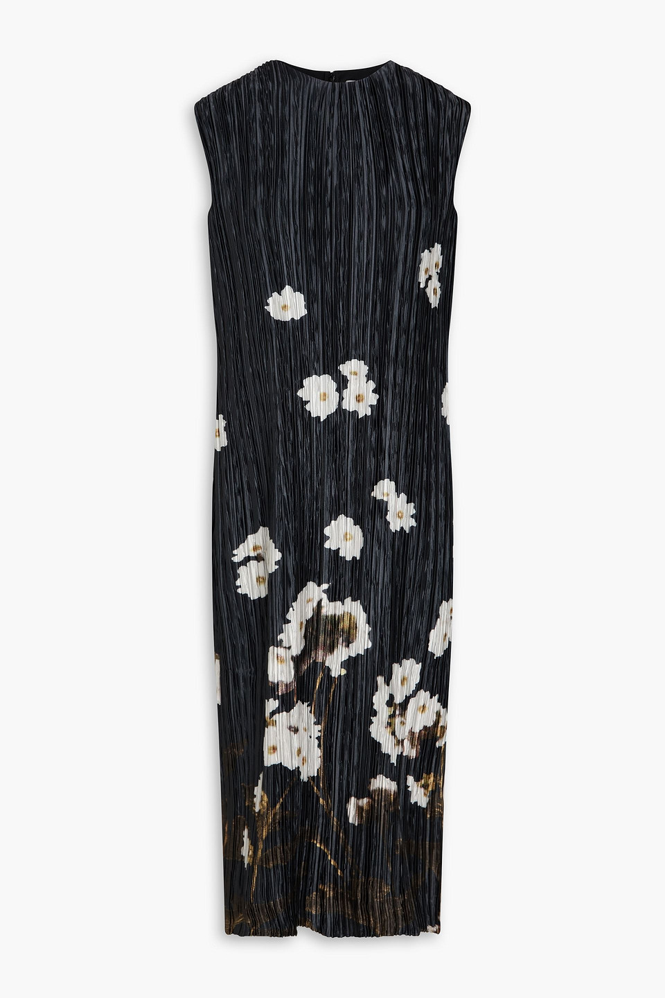 Erdem Floral-print Plissã©-satin Midi Dress In Black