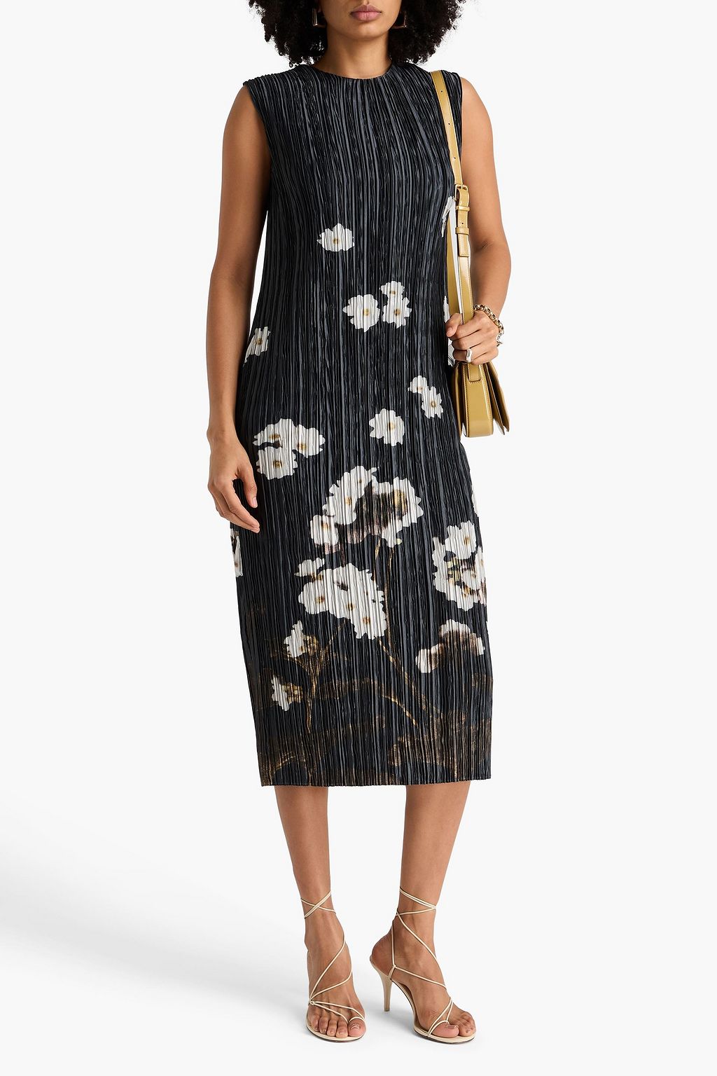 ERDEM Floral-print plissé-satin midi dress