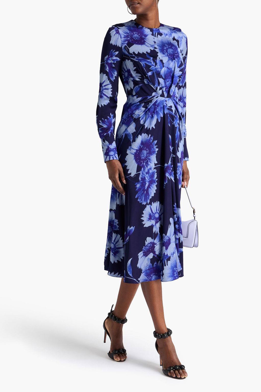 ERDEM Draped floral-print satin midi dress