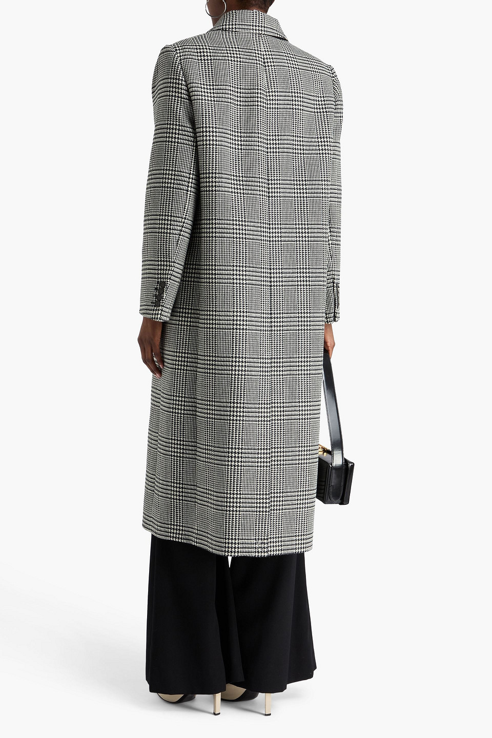 Erdem Embroidered Prince Of Wales Checked Wool-tweed Coat In Black