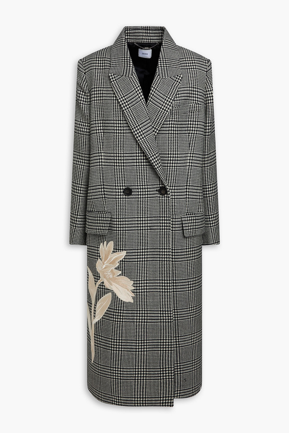 Erdem Embroidered Prince Of Wales Checked Wool-tweed Coat In Black