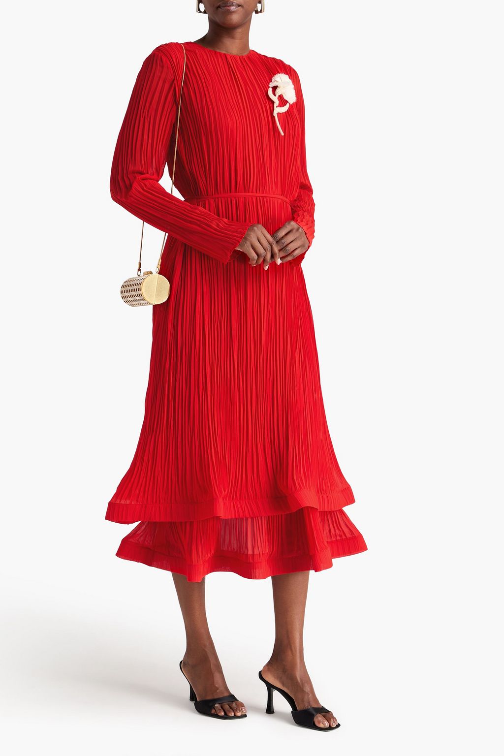 ERDEM Embellished plissé-georgette midi dress