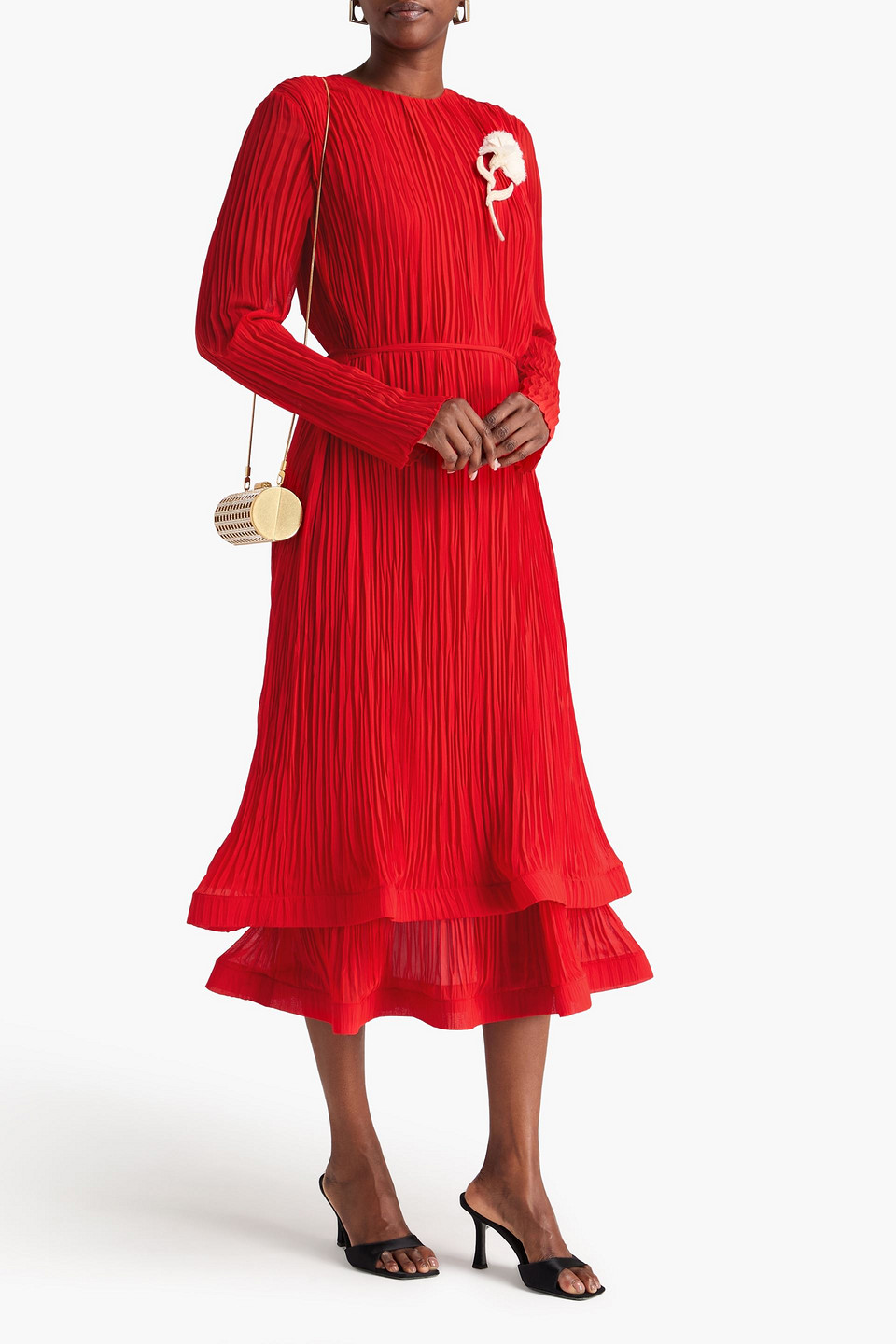 Erdem Embellished Plissã©-georgette Midi Dress In Red