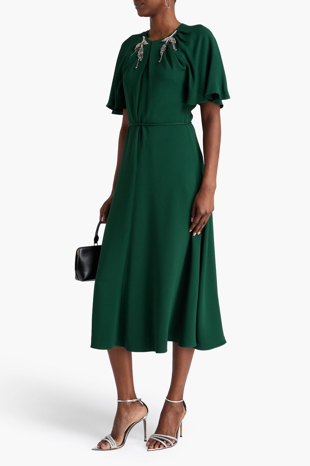 ERDEM Embellished pleated crepe midi dress