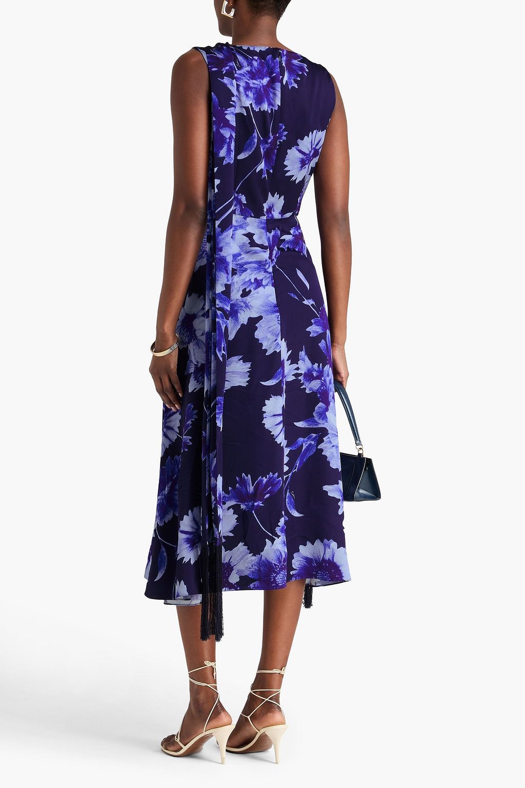 ERDEM Fringed floral-print satin midi dress