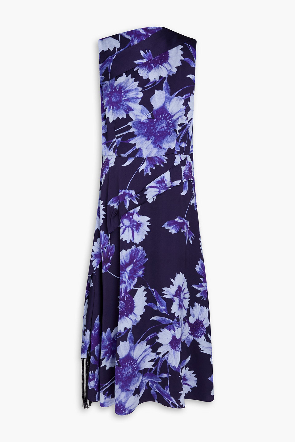 erdem - fringed floral-print satin midi dress - blue - uk 6
