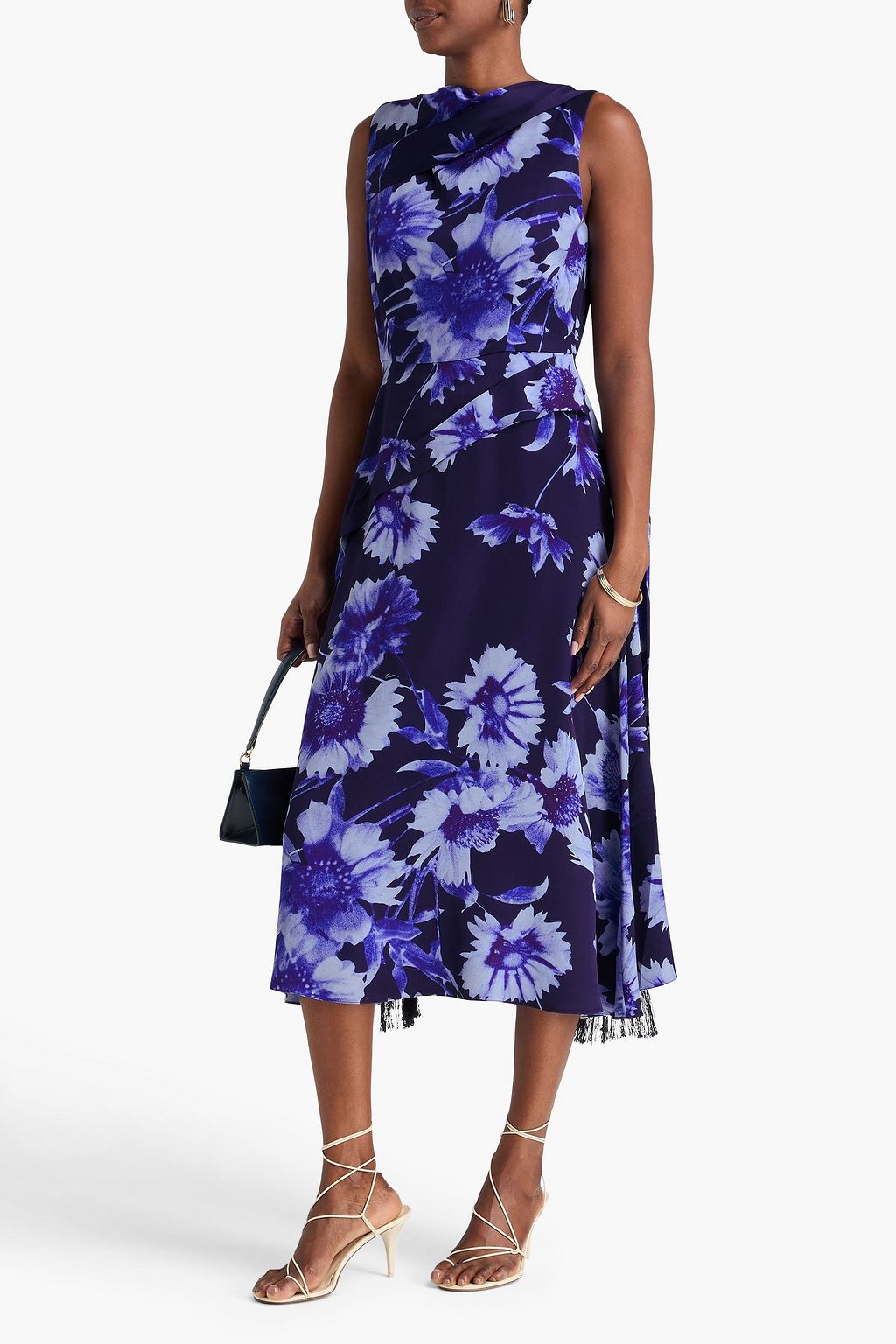 ERDEM Fringed floral-print satin midi dress