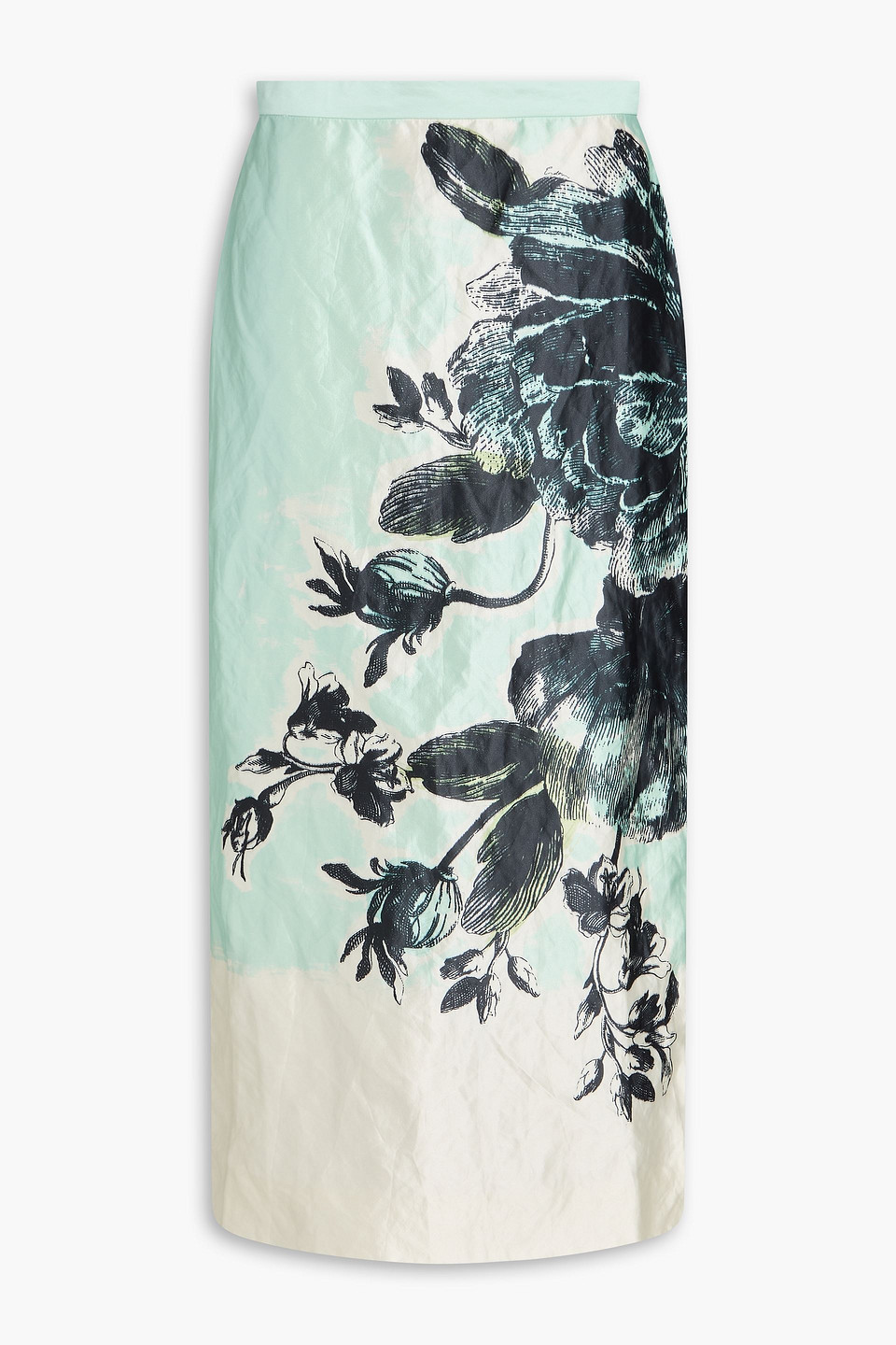 erdem - floral-print crinkled-satin midi skirt - green - uk 14