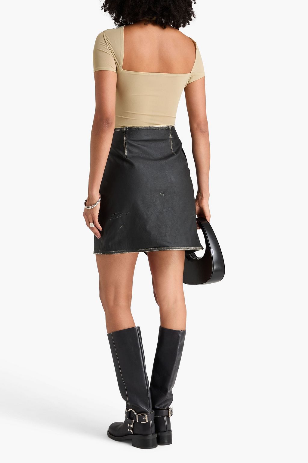 COPERNI Distressed leather mini wrap skirt