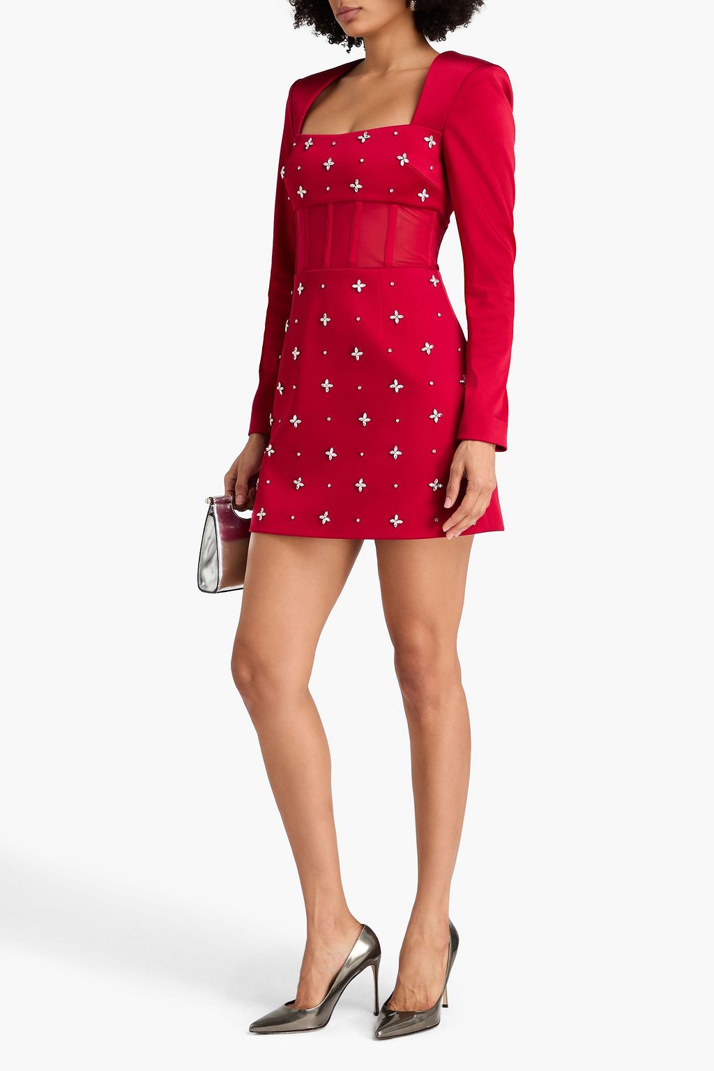 REBECCA VALLANCE Carmella crystal-embellished tulle-paneled satin mini dress