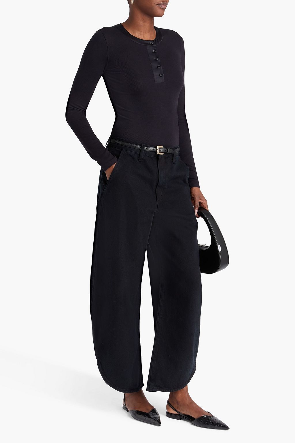 FRAME Satin-trimmed ribbed modal-blend jersey top