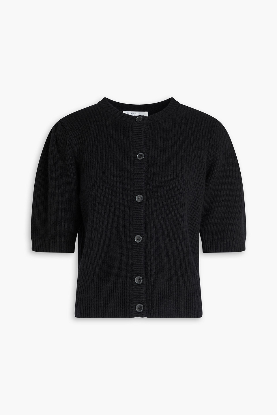 Frame Ribbed Wool-blend Cardigan In Black