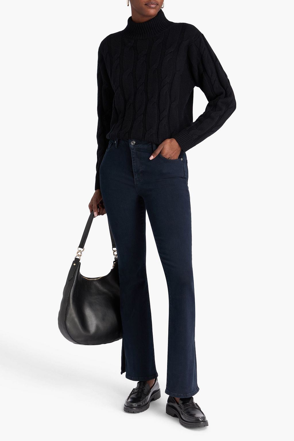 FRAME Waffle and cable-knit wool and cashmere-blend turtleneck sweater