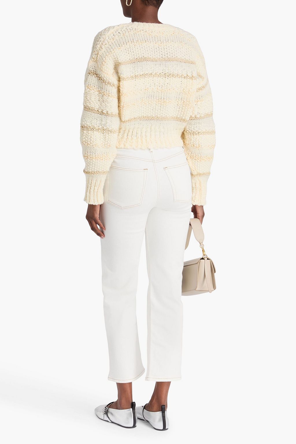 FRAME Cropped metallic striped wool-blend sweater
