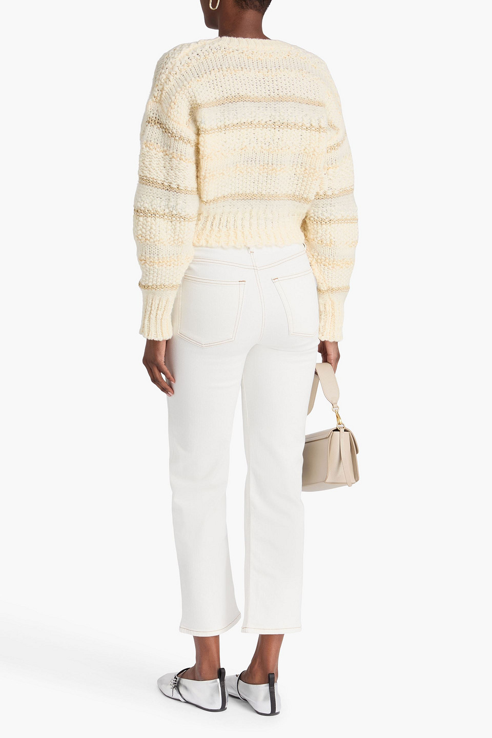  Frame - Cropped Metallic Striped Wool-blend Sweater - White - Xs 