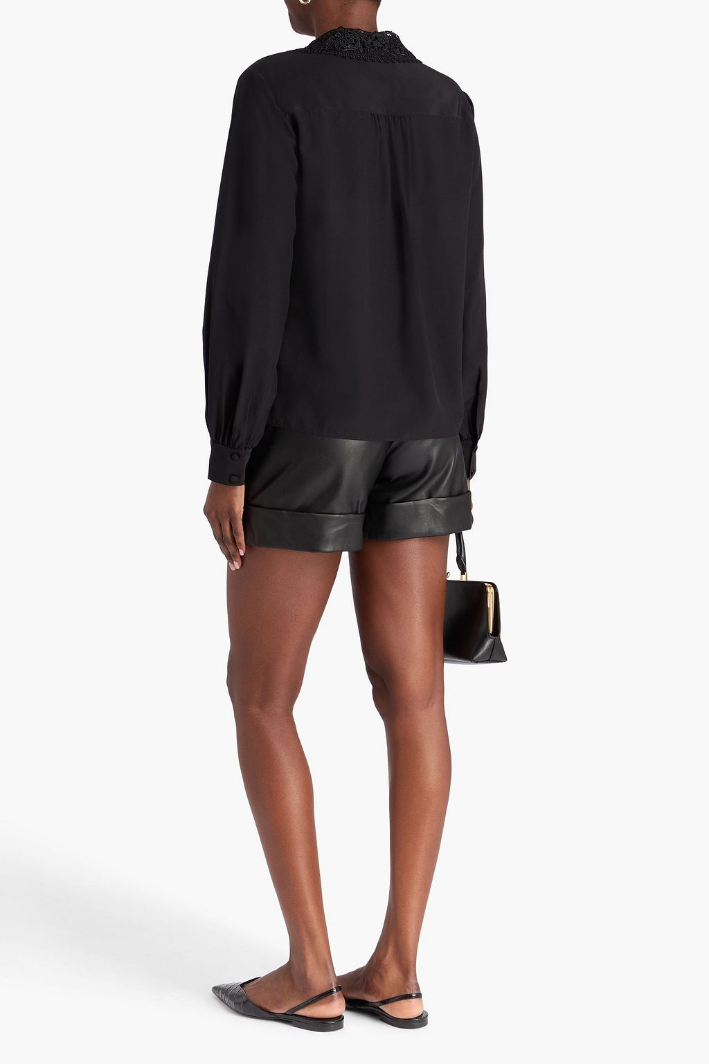 FRAME Guipure lace-trimmed silk crepe de chine blouse