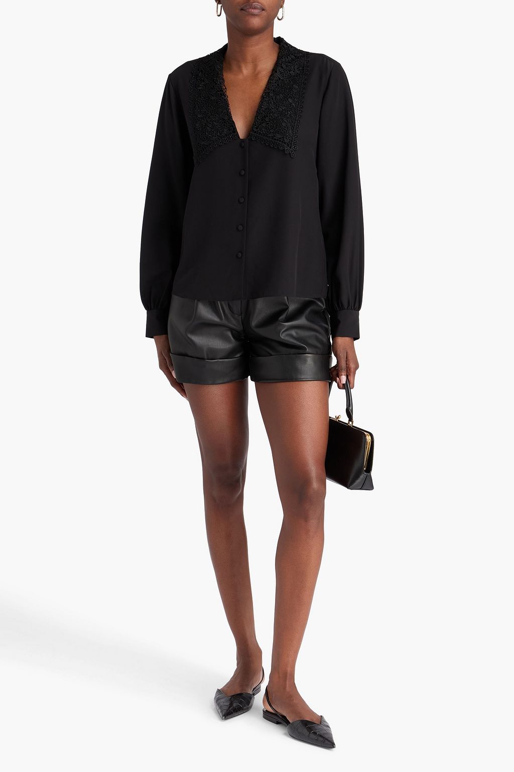 FRAME Guipure lace-trimmed silk crepe de chine blouse