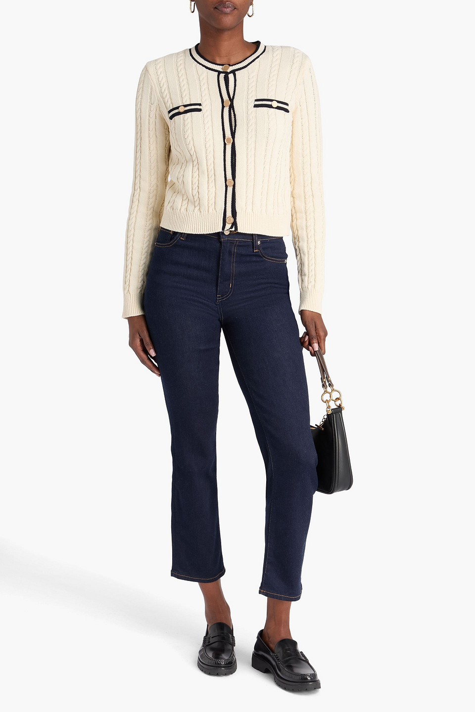  Frame - Cardigan Aus Einer Baumwollmischung Mit Zopfstrickmuster - Weiß - Xs 