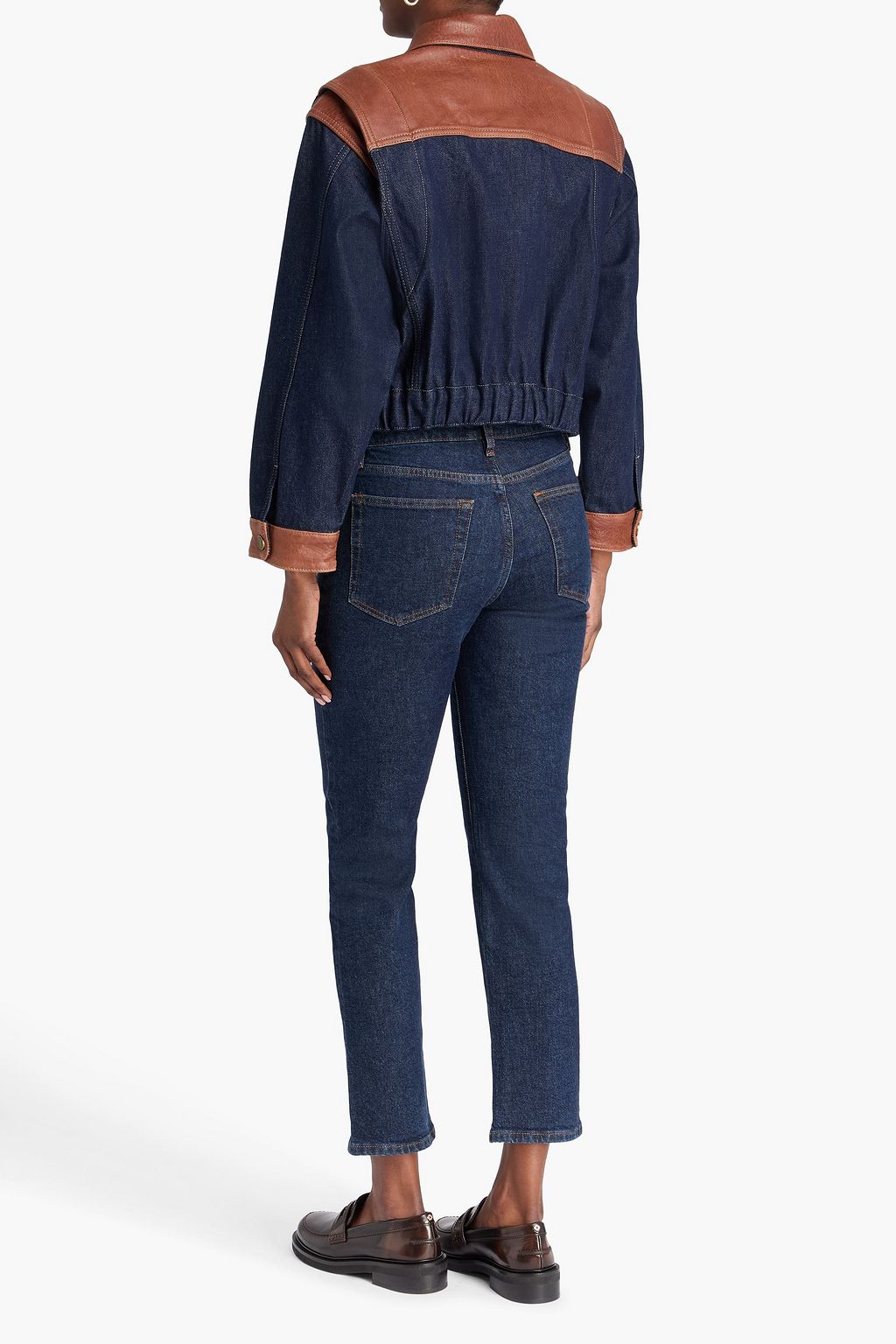 FRAME Jeansjacke mit Lederbesatz