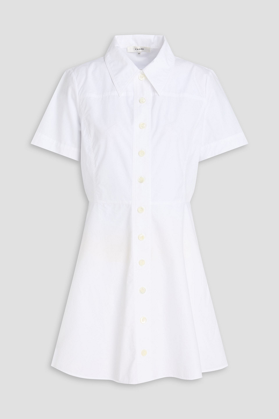 Frame Flared Cotton-poplin Mini Shirt Dress In White