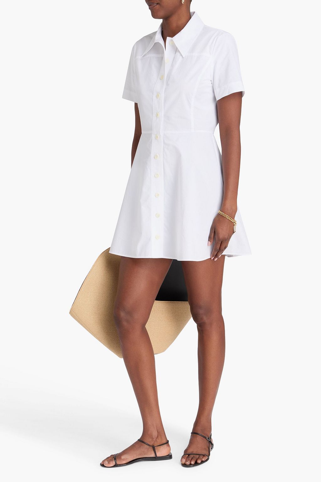 FRAME Flared cotton-poplin mini shirt dress