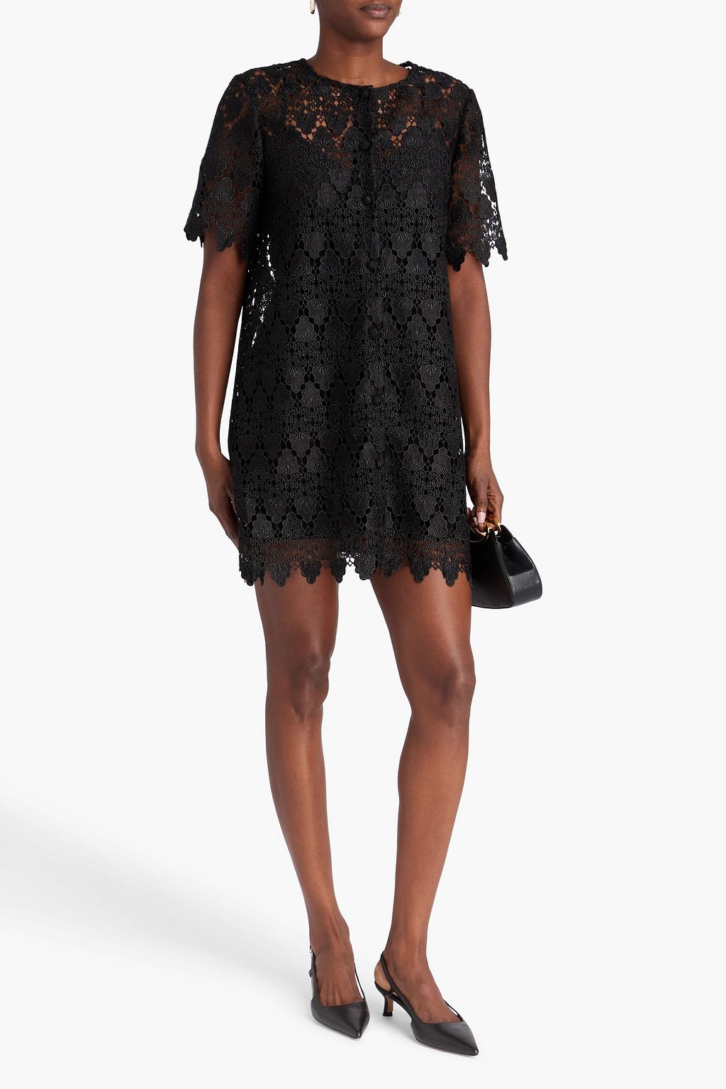 FRAME Metallic guipure lace mini dress