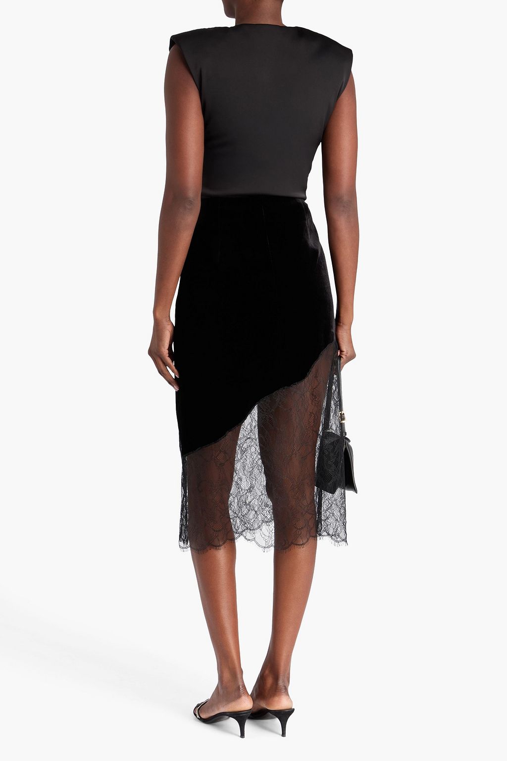 FRAME Velvet and Chantilly lace midi skirt