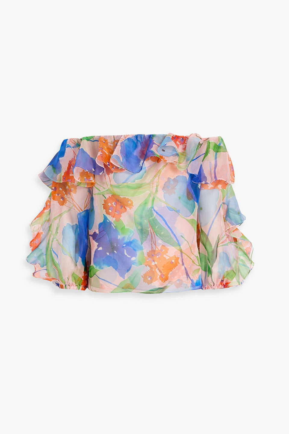 Carolina Herrera Off-the-shoulder Ruffled Printed Silk-organza Top In Multi
