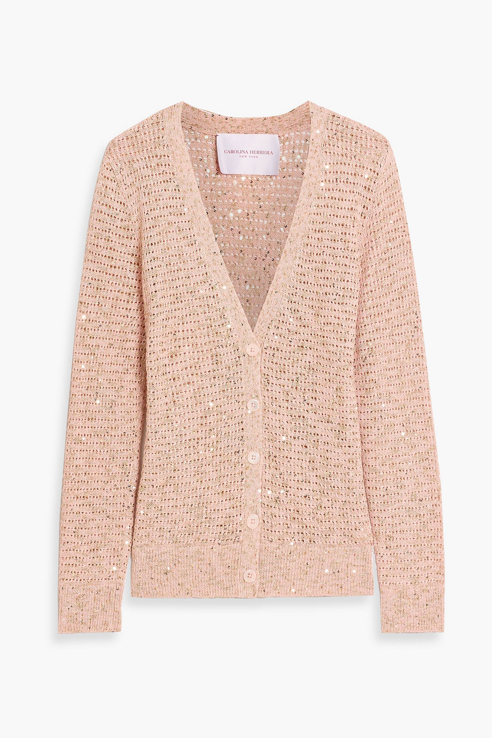 Carolina Herrera Sequin-embellished Pointelle-knit Cotton-blend Cardigan In Pink