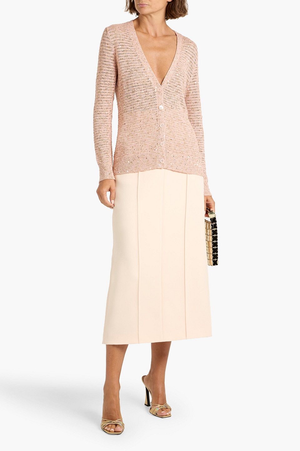 Carolina Herrera Sequin-embellished Pointelle-knit Cotton-blend Cardigan In Pink