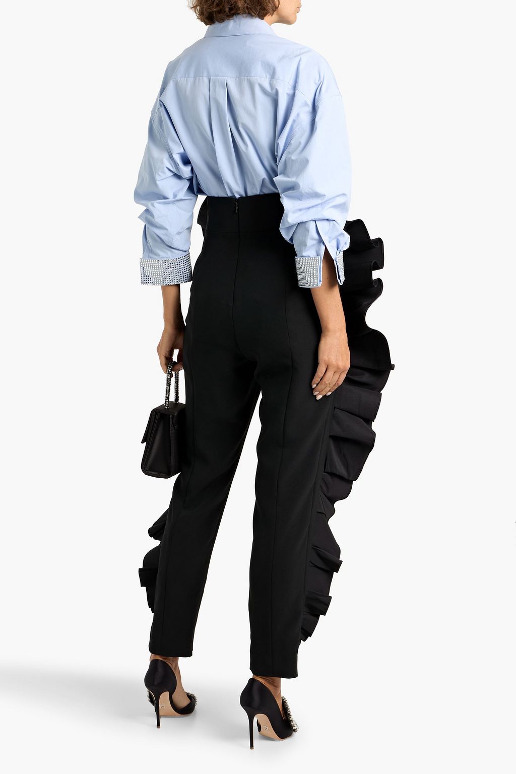 CAROLINA HERRERA Ruffled silk-faille and crepe slim-leg pants