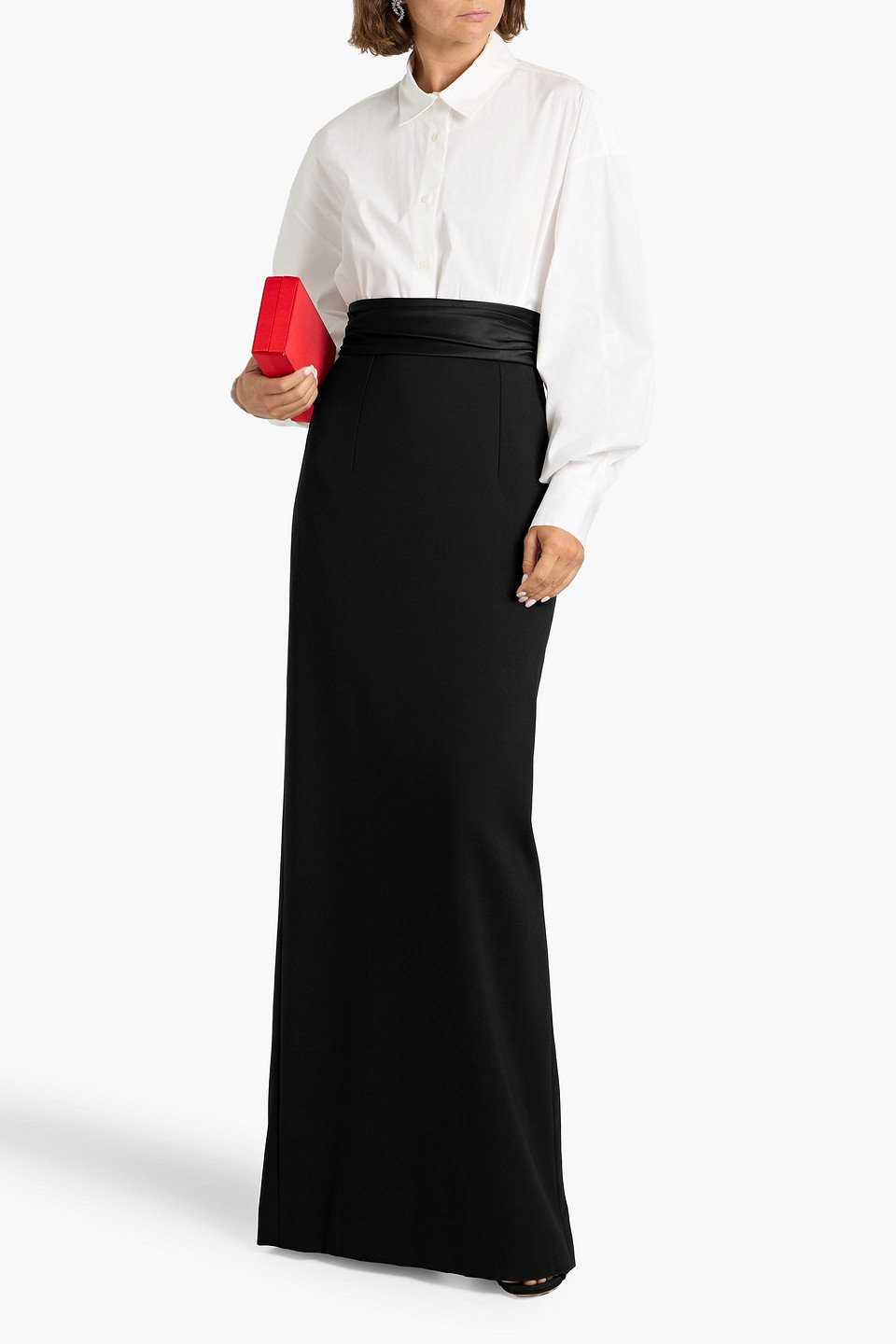 Carolina Herrera Grain De Poudre Wool-blend Maxi Skirt In Black