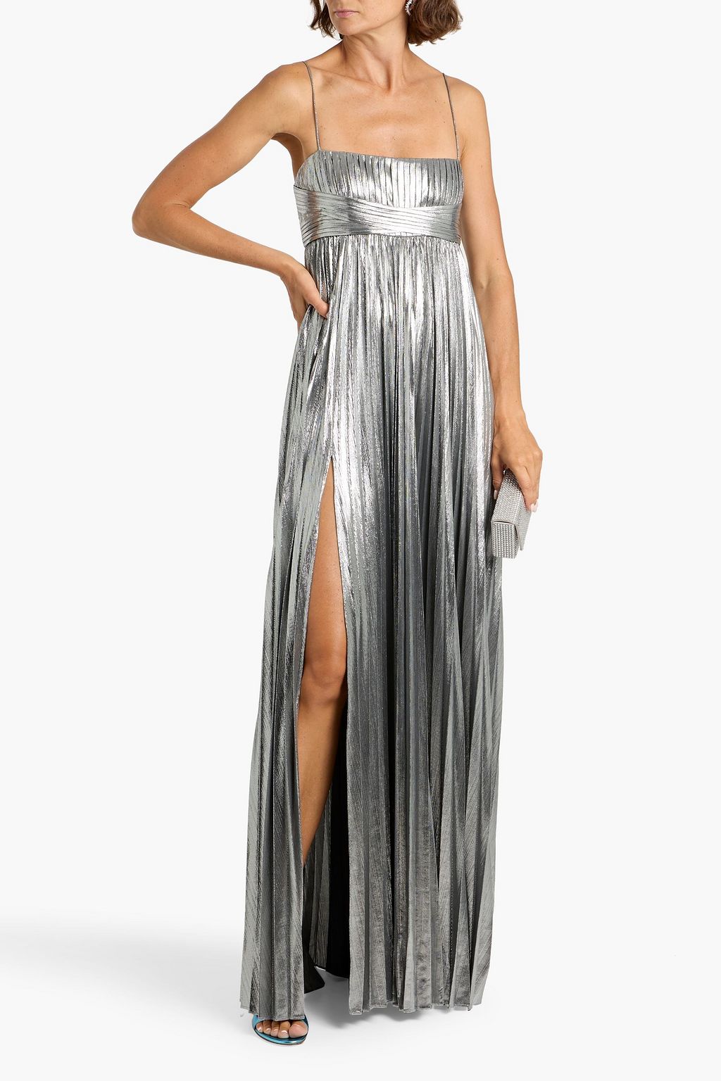 RETROFÊTE Zinnia pleated lamé maxi dress