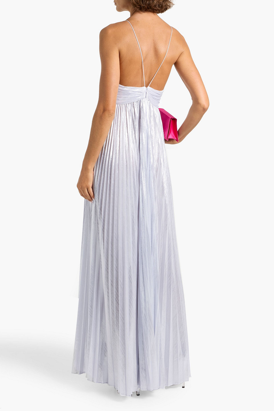 Retroféte Carolina Pleated Lamé Maxi Dress In White
