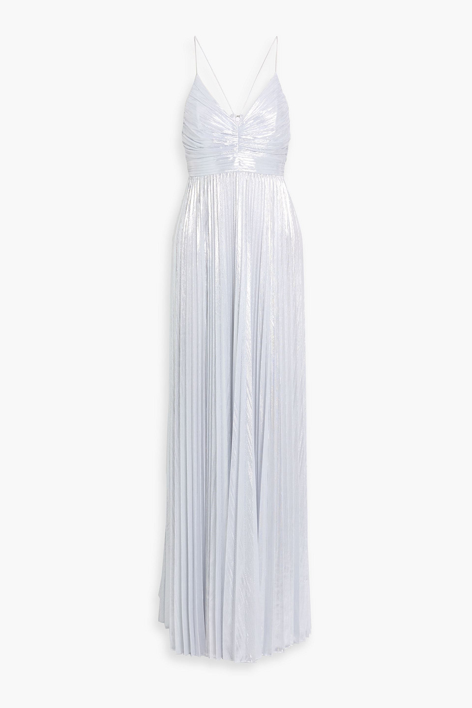 Retroféte Carolina Pleated Lamé Maxi Dress In White